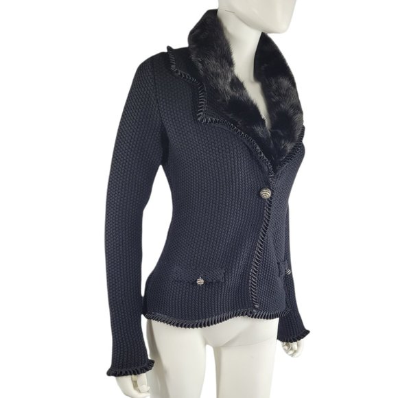 Blumarine Knitted Faux Fur Collar Cardigan - Picture 3 of 8